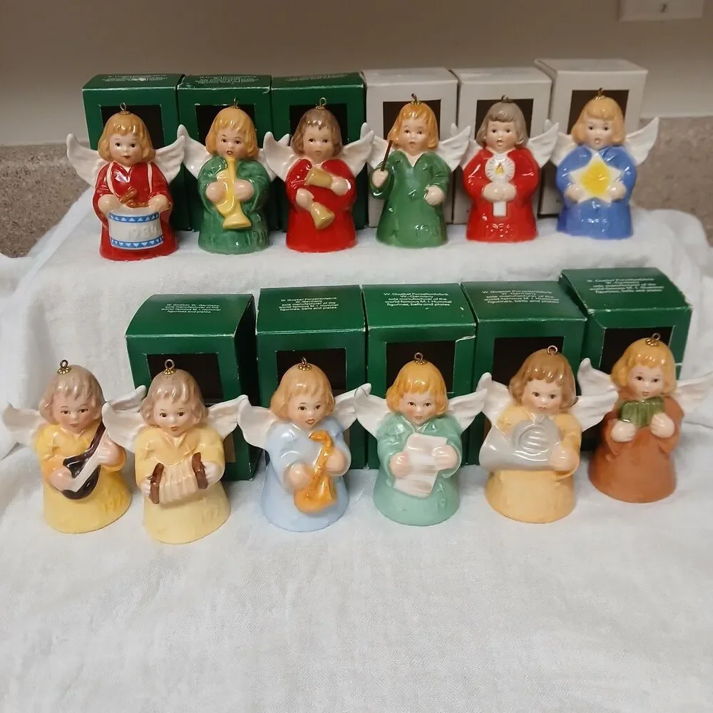 Lot Of 12 Vtg Goebel Angel Bell Ornaments  1979-1989 W/Box Plus 1977 No Box